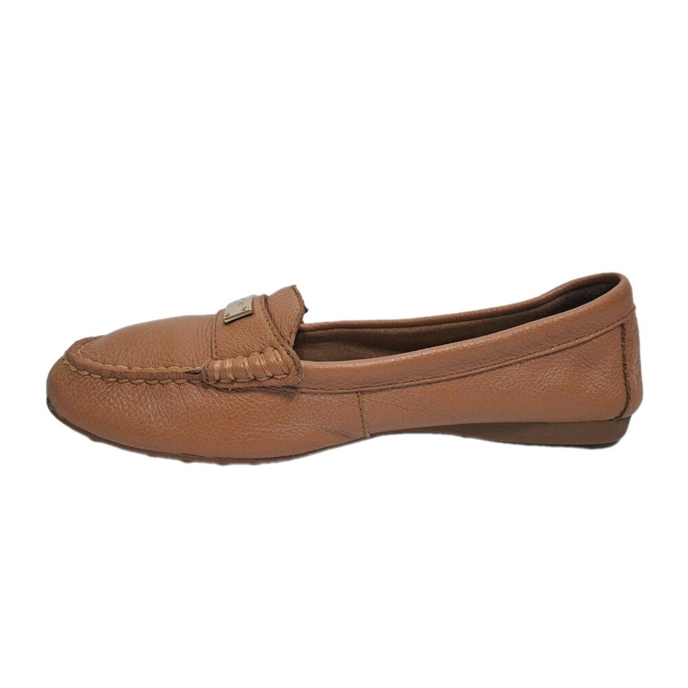 Coach Fredrica Pebbled Leather Driving Loafers Womens 8.5 Tan Gold Logo A5175 - Picture 4 of 11